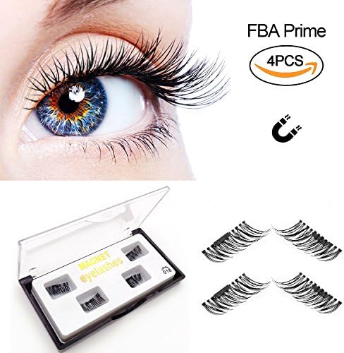 Magnetic False Eyelashes by Fstyle,Reusable Fake Eyelashes Natural Look,Eye lashes Extension Ultra Thin Fiber No Glue Allergy,Cruelty Free,1 Pair 4 Pieces Handmade