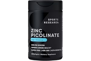 Sports Research High Potency Zinc Picolinate 50mg with Organic Coconut Oil | Highly Absorbable Zinc Supplement for Healthy Immune & Enzyme Function - Non-GMO Tested & Gluten-Free (120 Liquid Softgels)