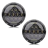 Brightsky 2pcs 7 Inch 75w White LED Round Headlight Offroad Car Lamp Black with Phillips LED Chip
