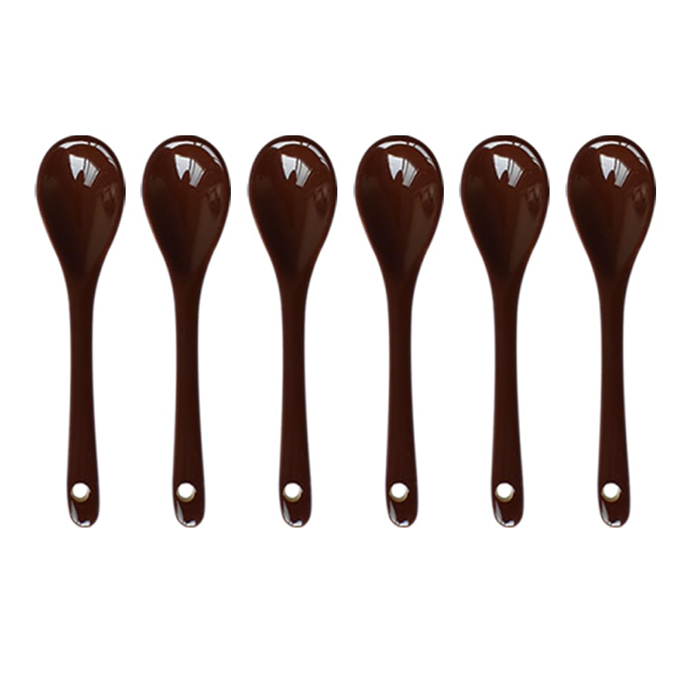 Pirhosigma 6 pcs Brown Porcelain Egg Spoons Ceramic Spoons 4.7 inch/12cm Length 2.7cm Width Coffee Spoon Dessert Yogurt Tea Milky Tea