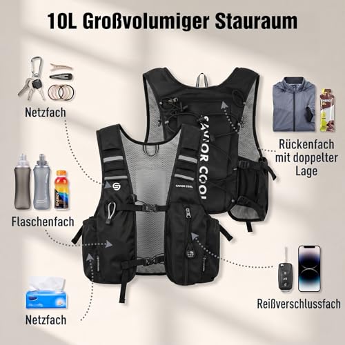 SAVIOR COOL Cooling Running Vest with Hydration Bladder 2L, 10L Hydration Backpack, 3 Cool Packs, 180 Min Cooling System, Reflective, for Men and Women | 2L water bladder, 3 cold sources