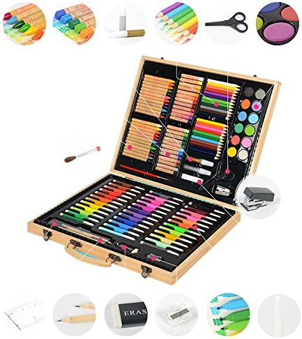 TinyMuse Deluxe Wood Art Set for Kids in Wooden Case(132 Piece)