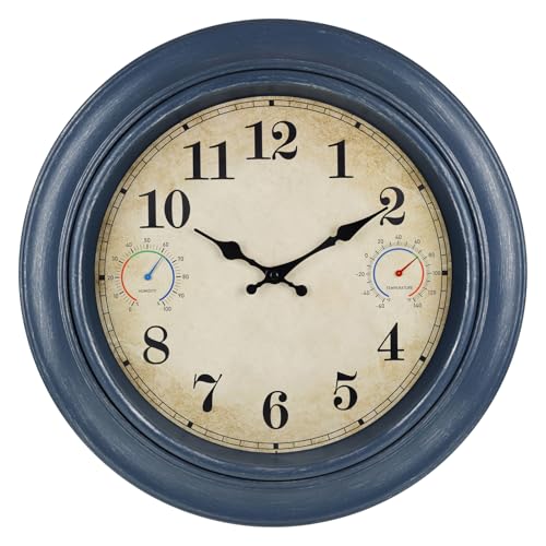 Alarllok 45,7 cm große Außenuhr mit Thermometer und Hygrometer, wasserdichte Küstenuhr für Innen- und Außenbereich, für Terrasse, Pool, Garten, Hinter