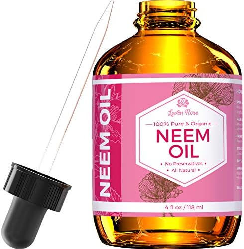 Neem Oil by Leven Rose, Organic 100% Pure Cold Pressed Unrefined Natural for Hair, Skin, Lips, Face, Acne, Eczema, Rashes, Scars, Stretch Marks, Collagen Boost, Wrinkles, Beards 4 oz (4oz)