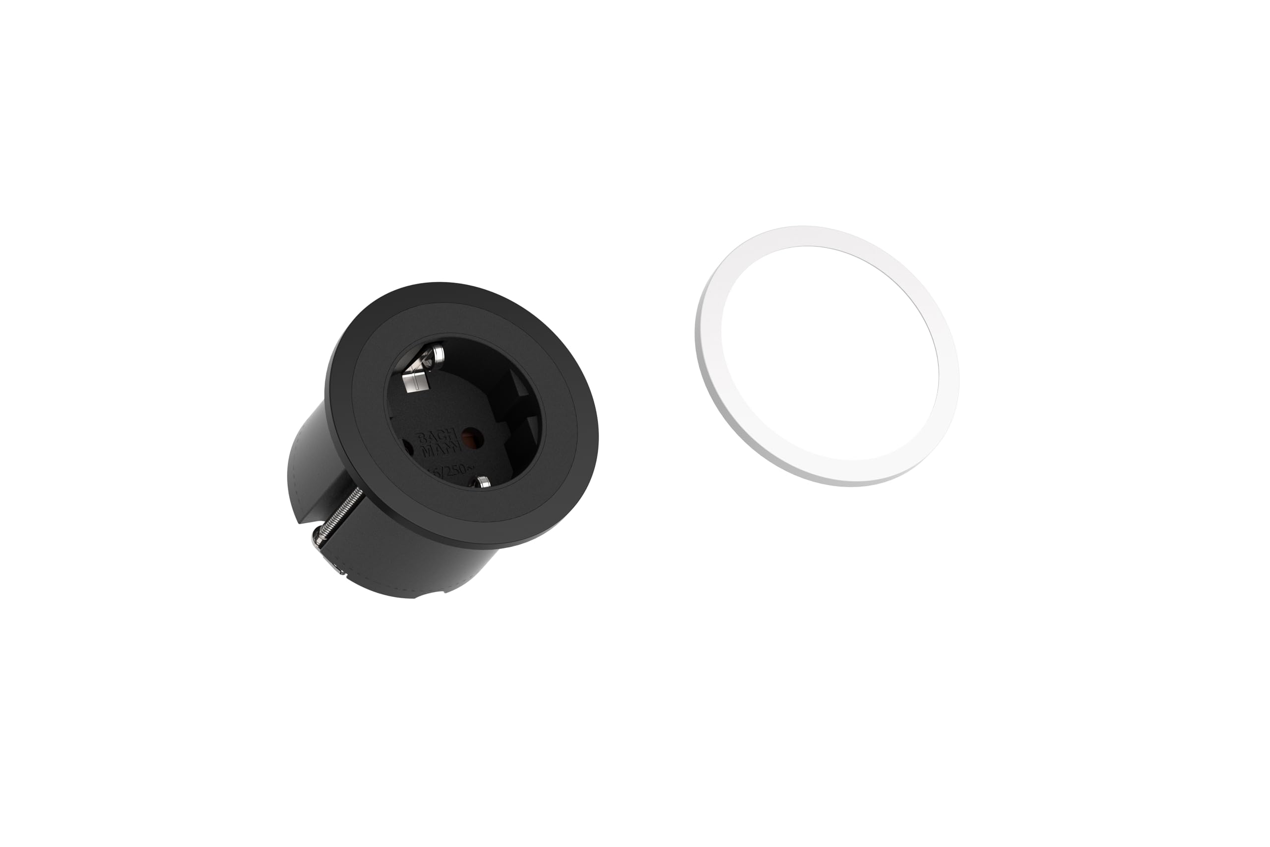 BACHMANN PIX Recessed Socket with 2 Decorative Rings Black White with 0.2 m GST Cable Table Socket for Kitchen, Office or Living Room Black 926,000 (Only 45 mm Installation Depth)