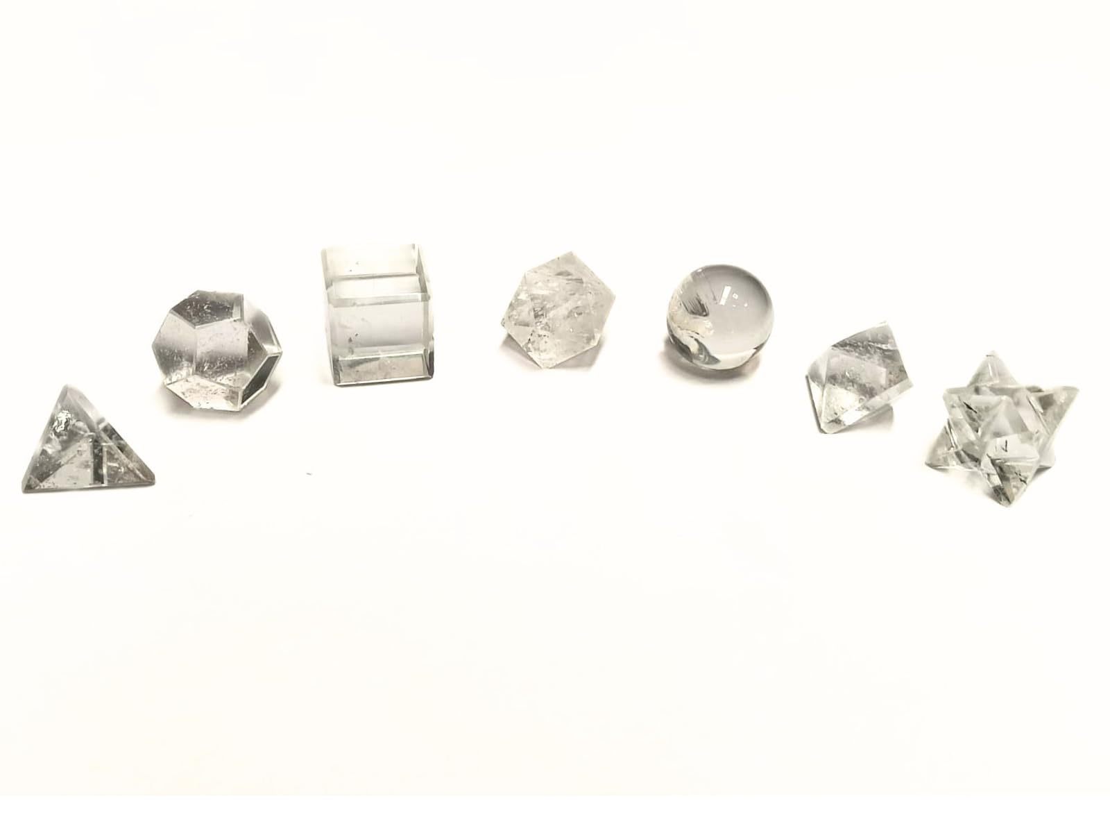 Jet International Women's Wow A++ Crystal Quartz 7 Stones Sacred Geometry Sets Gemstone Platonic Solid Top Grade Quality Merkaba Star W/ Velvet Pouch Attractive Cleansing Life Vitality Healing Chakra