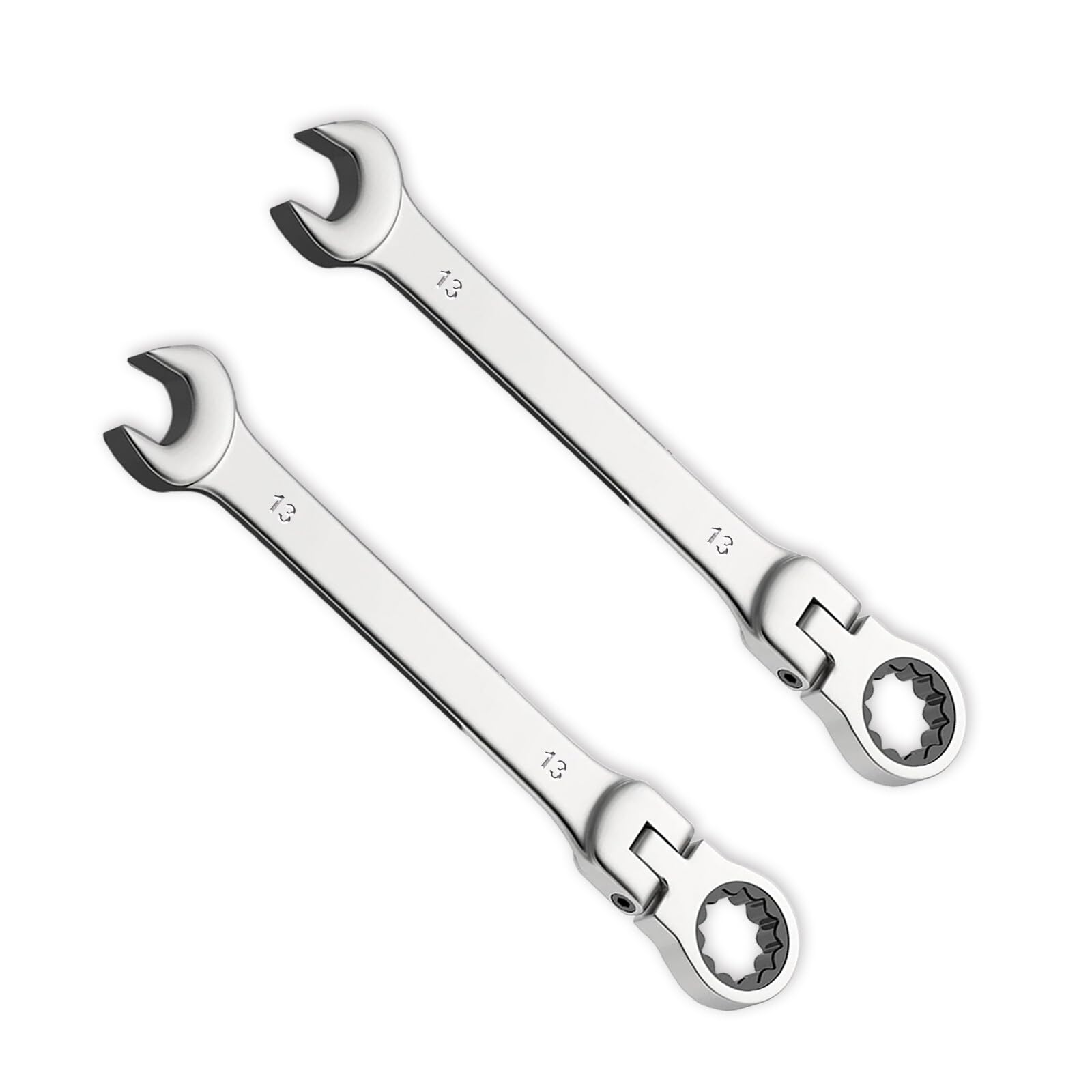 Leliafleury 2pcs 13mm Ratchet Spanner Flex-Head, Combination Wrench, Polished CR-V Chrome Vanadium Steel Metric Spanner, 72-Tooth, Box and Open End Ring Ratcheting Spanner Tool for Home Bicycle
