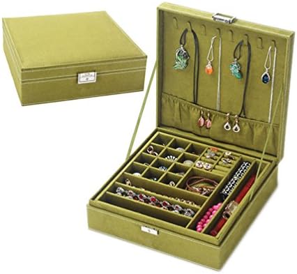 REATR Green Jewelry Box with Lock Double layers Display Case Multifunction Organizer Travel Jewelry Storage