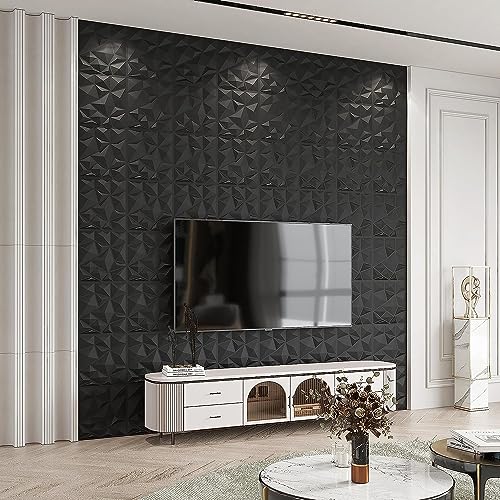 40PCS Paneles Decorativos 3D para Pared, 50x50cm Panel De Pared 3d, PVC Impermeable Papel Pintado 3D Decoracion Para oficina, casa, comercial(Negro Mate,10 m2 Cubiertos)