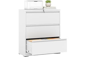Silkight 3 Drawer Lateral File Cabinet with Lock Heavy Duty Large Metal Filing Cabinets Home Office White Locking Cabinets Wi