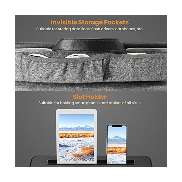 Portable-Laptop-Tray-with-PocketsSlotHandleKlearlook-Height-Adjustable-Waterproof-PVC-Leather-Lap-Desk-with-CushionWrist-PadBed-Sofa-Lap-Table-with-Phone-Tablet-Holder-forNotebook-up-to17-Small Adjustable Lap Desk with Pockets&Slot&Handle-Klearlook PU Leather Height Adjustable Waterproof Lap Desk,Portable…
