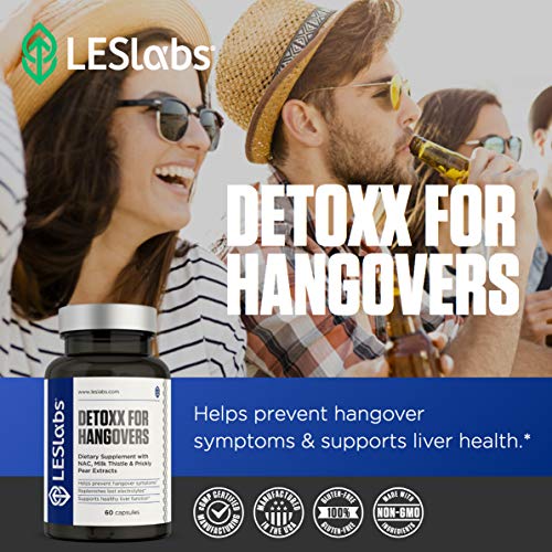 LES Labs DeToxx for Hangovers, Natural Supplement for Liver Support & Electrolyte Replenishment, 60 Capsules