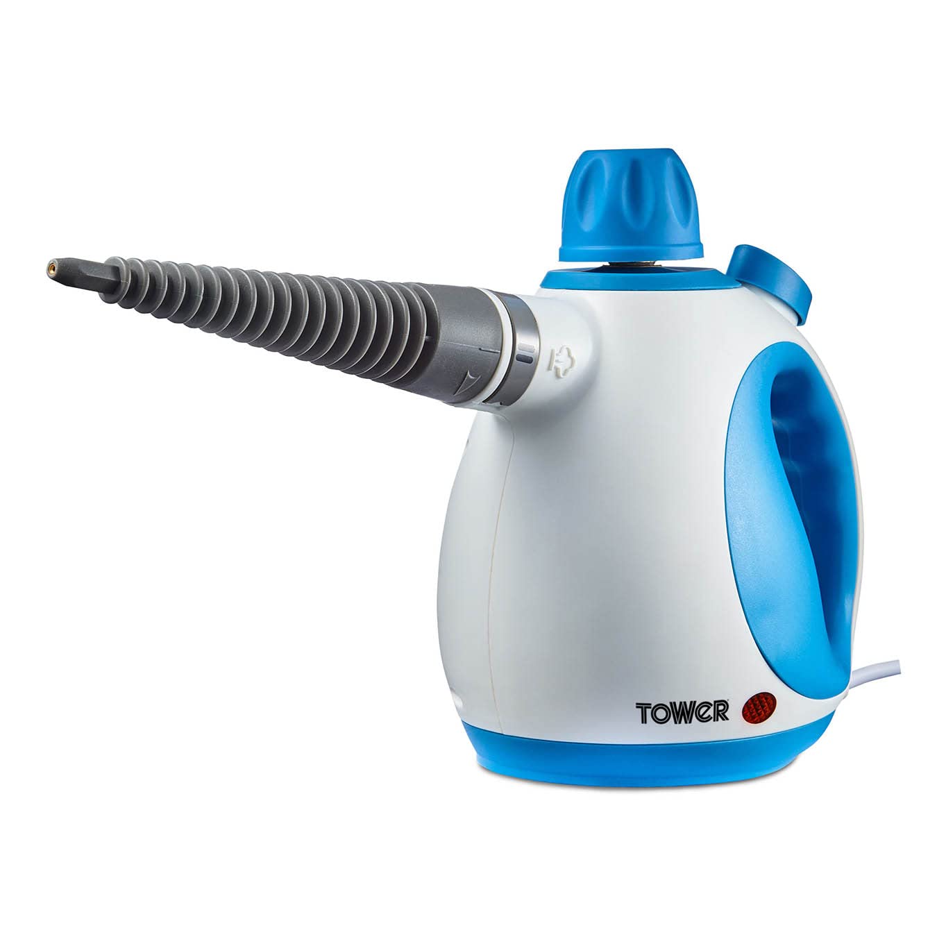 Tower THS10 Handheld Steam Cleaner, Includes Crevice Tool, Flexible Hose, 1050 W, Brush Tool, Microfiber Cloth, Blue, 250 ml Capacity