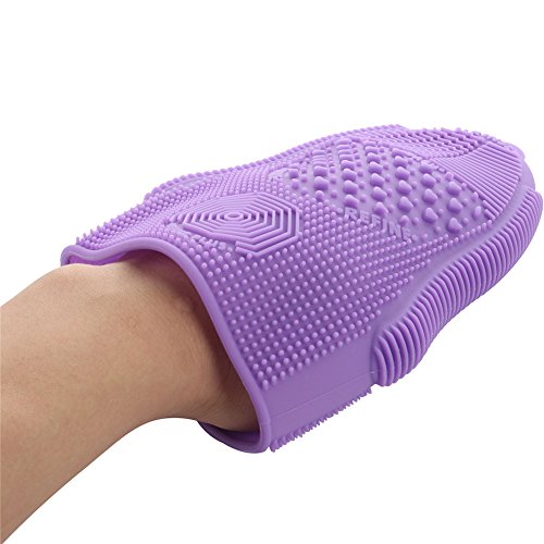 ScivoKaval Makeup Brush Cleaner Glove Mat Mitt Silicone Cosmetic Cleaning Scrubber Tool Face Brushes and Eye Brush Washing Pad Purple
