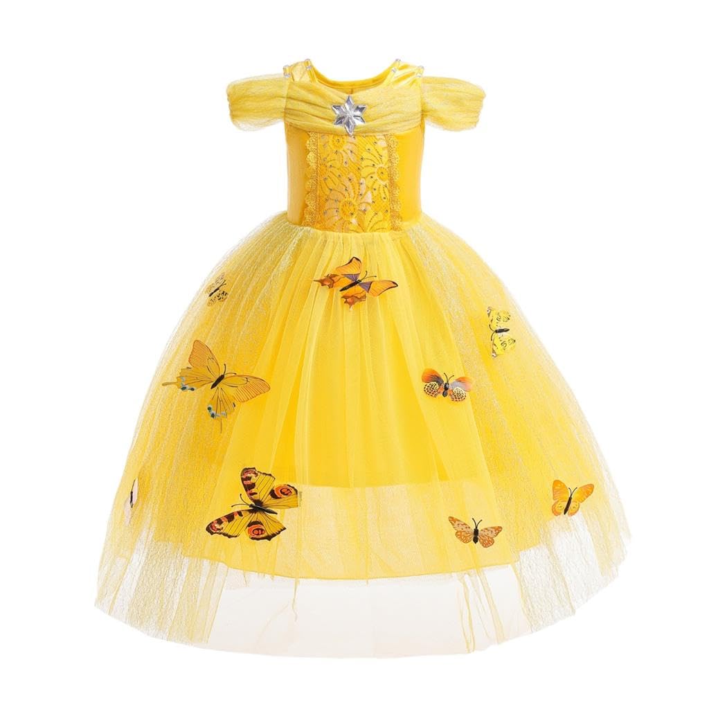 Lito Angels Yellow Princess Belle Costume Birthday Party Fancy Dress Up with Butterfly for Kids Girls Age 3 Years (Tag Number 90)