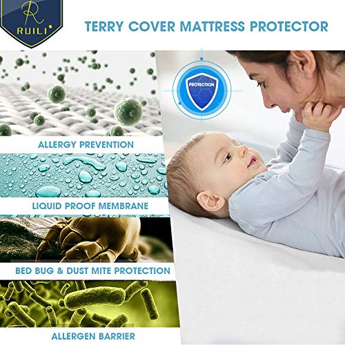 Queen Size Premium 100% Waterproof Mattress Protector-Vinyl Free, Deep Pocket Stretch to 16" Cotton Terry Waterproof Mattress Cover, Safe Fitted Mattress Protector - 10 Year Quality Assurance - Thumbnail 2