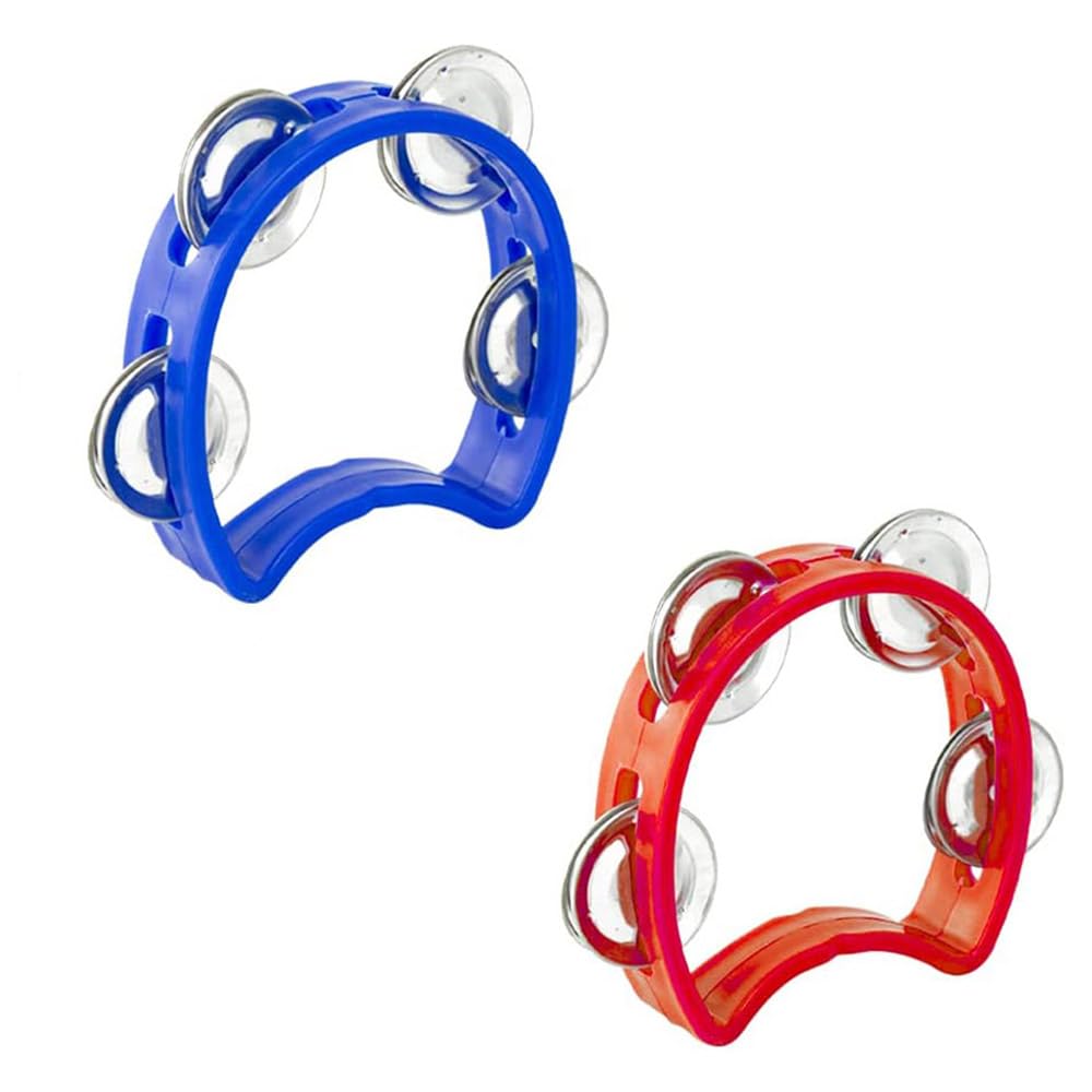 Half Moon Tambourine, 2 PCS Tambourine Hand Bells Plastic Tambourine for Kids Mini Children Tambourines Hand Percussion Shaker Musical Instruments for Kids Adults