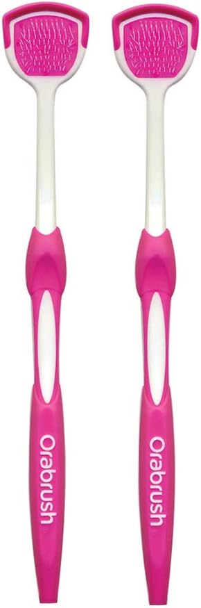 Orabrush Tongue Scraper, Cleaner Helps Fight Bad Breath, Pink 2 Count