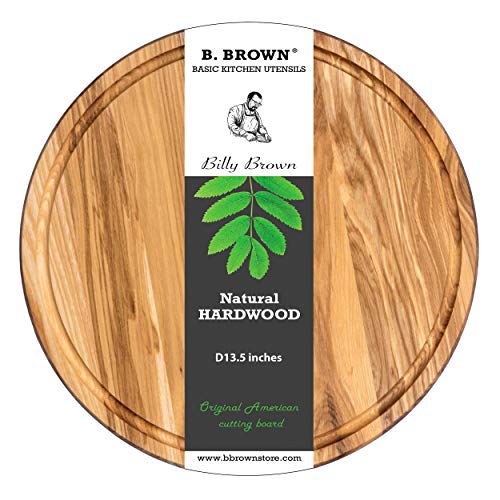 B.Brown Wood Round Cutting Board 13.5 inches Medium Cutting Board Great for Serving Tray and Cheese Board Great for Gift