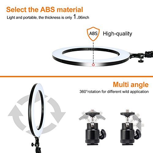 LED Ring Light with Stand, Zomei 18 Inches Ring Light for Camera Smartphone Youtube Video Shooting and makeup, Dimmable 2700-5500K Studio Lighting with Phone Holder, Hot Shoe and Carrying bag