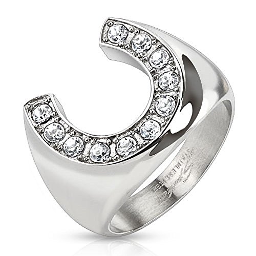 Men's 316L Stainless Steel Cubic Zirconia Lucky Horseshoe Ring