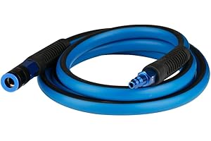 SANFU Hybrid Air Hose Lead-In 3/8”ID x 6FT, 300PSI Durable, Lightweight, With 1/4” Aluminum 3IN1 Quick Coupler and Plug, Bend Restrictors, Blue&Black(6’)