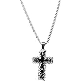 BYETOCE Silver Cross Pendant Necklace Simple Lava Cross Charm Choker Stainless Steel Wheat Long Chain Crucifix Jewelry Sweater Necklace for Women Men Birthday Christmas New Year Gifts