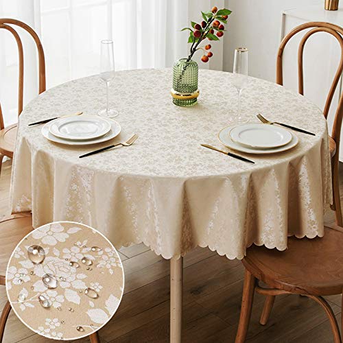 Photo 1 of Smiry Round Table Cloth, Waterproof Heavy Duty Vinyl Tablecloths, Wipeable Washable Table Cover for Kitchen and Dining Room (Beige, 70" x 70")