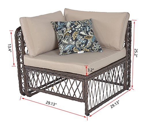 Outdoor Patio Furniture Rattan Sofa PE Wicker Sectional Sofa Set Beige Brown (5 pcs)