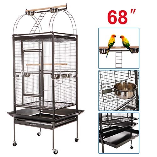 VECELA Bird Cage Play Top Parrot Cage 68 Inch Large Bird Cage with Unique Circular Staircase Birdcage for Parrot Large Pet House Black