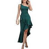 Baosuu Women's One Shoulder Dress Sleeveless Midi Dresses Asymmetric Ruffle Bodycon Cocktail Party Dress