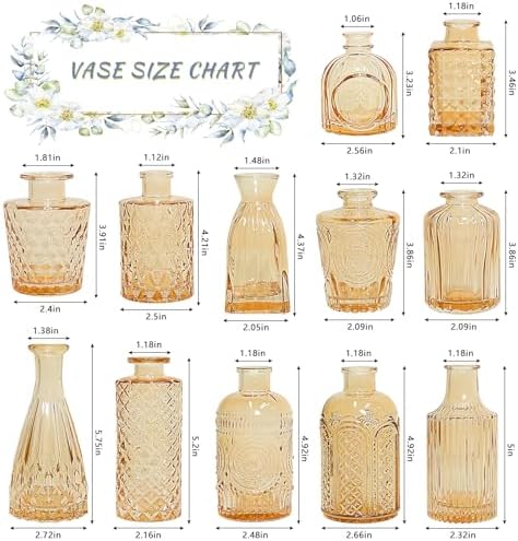 Juego de 12 jarrones de Cristal, pequeños jarrones de Flores ámbar para centros de Mesa a Granel, Mini jarrón Vintage para Boda, hogar, decoración de Mesa