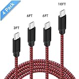 Funlab USB C Cable 4 Pack [ 3FT, 6FT, 6FT, 10FT ] USB Type C to USB A Cable Nylon Braided Fast Charger Cord Compatible with Samsung Note 8, Galaxy S8/S9,Google Pixel, LG G5 G6