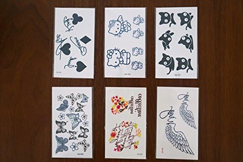 (6 Sheets) SYZ Beauty Fashion Body Art Stickers Removable Waterproof Temporary Tattoo -7+ Patterns - Type: cats,words,wings,hearts,helloketty,butterflies
