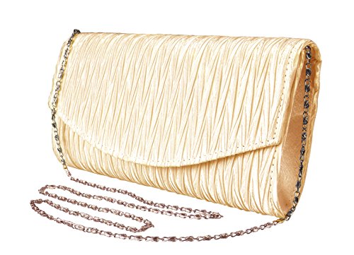 Peach Couture Womens Vintage Satin Pleated Envelope Evening Cocktail Wedding Party Handbag Clutch (Tan)