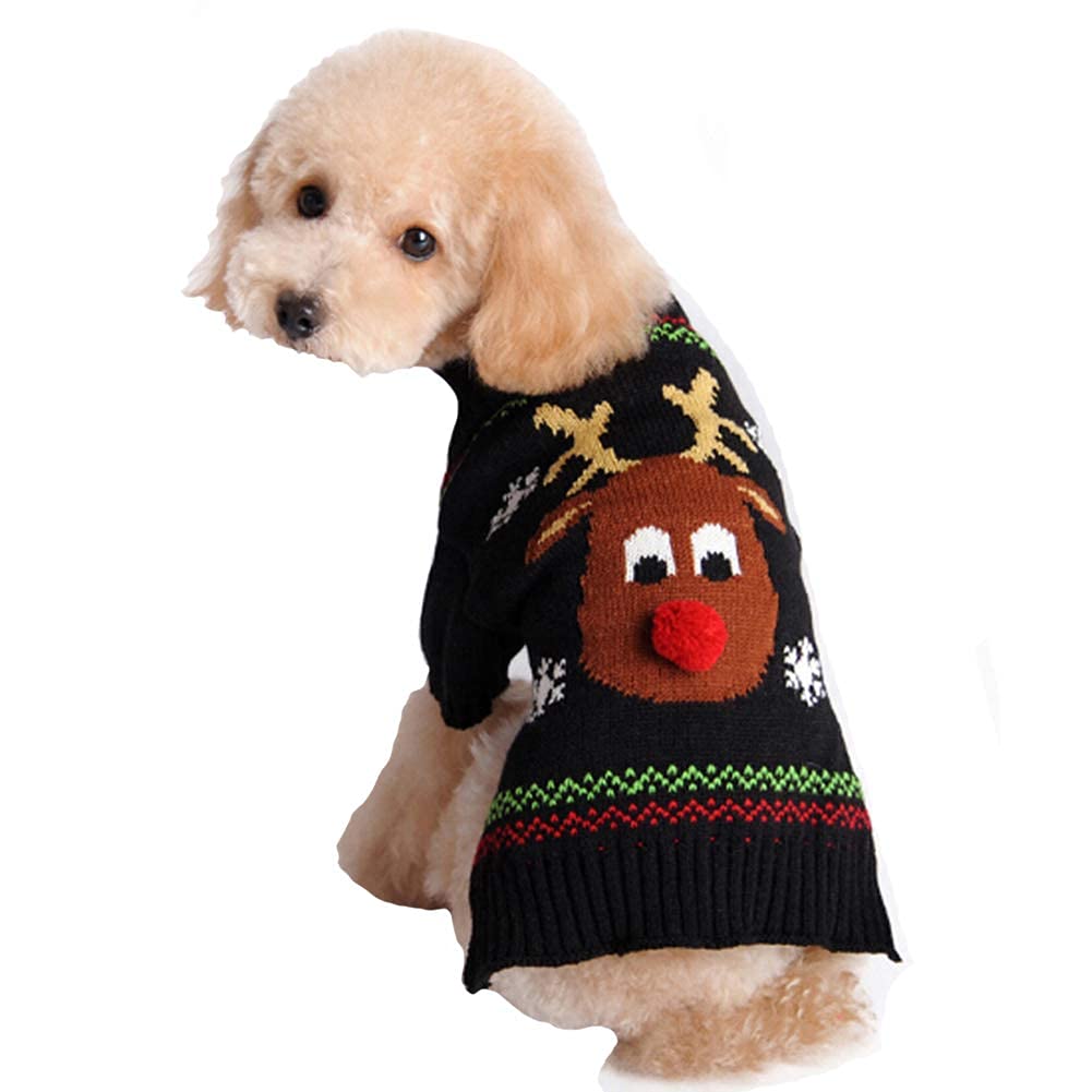 TENGZHI Christmas Dog Costumes Knitted Pet Dog Christmas Sweater,Reindeer Holiday Pet Clothes Jumper For Small Medium Large Dogs Puppy Kitten Cats