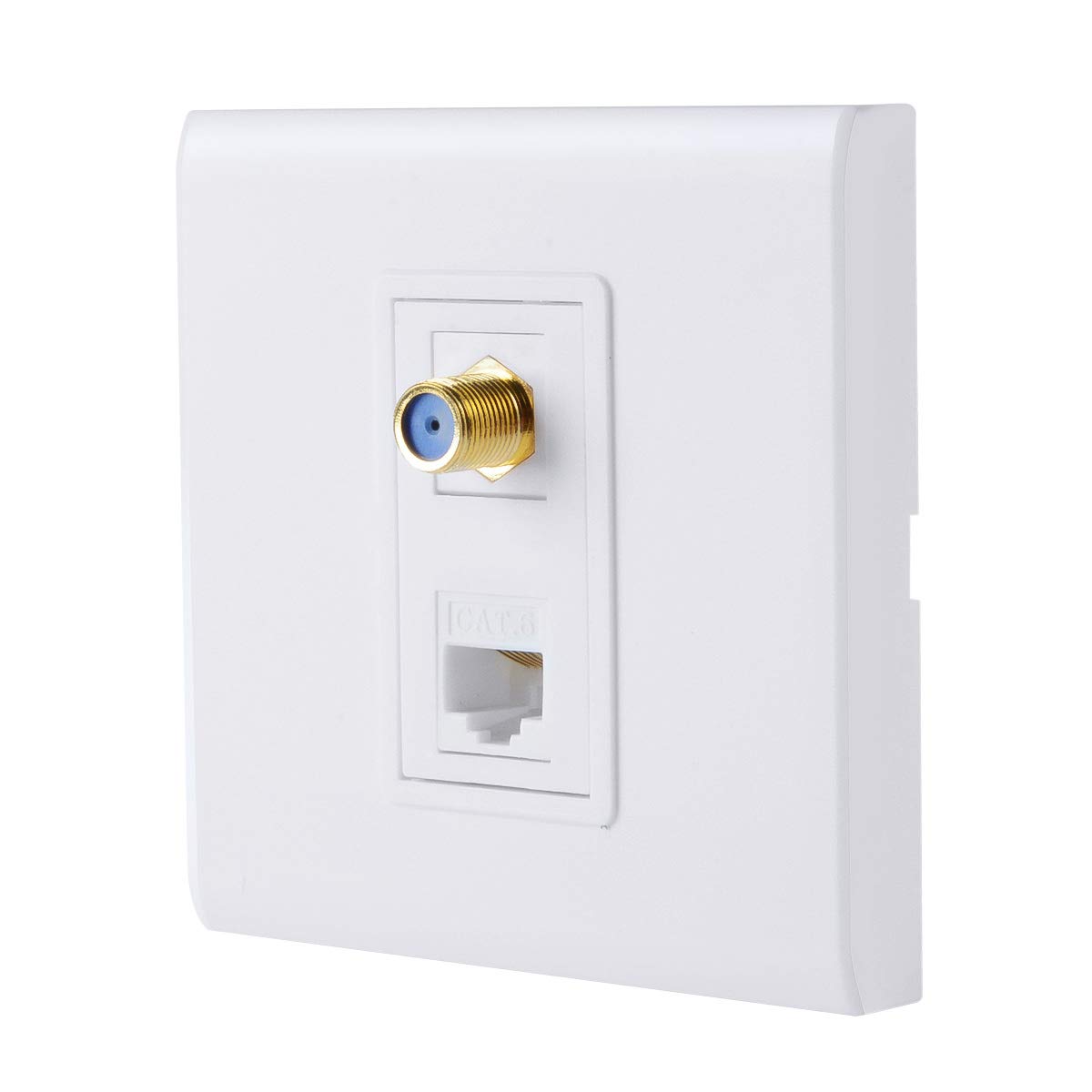 F Type Coaxial Connector Ethernet Network Faceplate Wall Plate Dual 2 Port Combo - Video Coax F Connector with Cat5e Cat6 RJ45 Jack Socket Wiring Plug Decorative Cover Outlet Mount Panel