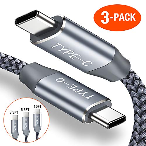 USB C to C Cable 3A(3Pack,3.3ft/6.6ft/10ft),Highwings USB Type-C to USB Type-C Braided Data & Fast Charging Cable Compatible Pad pro,MacBook Pro,Google Pixel XL,Galaxy S10/S9/S8/Note 9-Grey