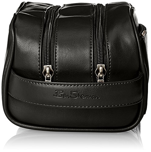 Ben-Sherman-Luggage-Noak-Hill-Collection-Vegan-Leather-Toiletry-Travel-Kit-Shiny-Black-Double-Compartment-Dual