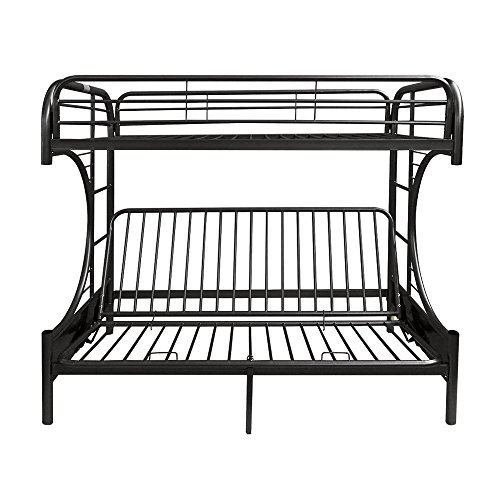 Major-Q 7002091bk Black Modern Metal Tube Supported Twin Futon Bunk Bed with Built-in Ladders & Full Length Guard Rails - Thumbnail 4