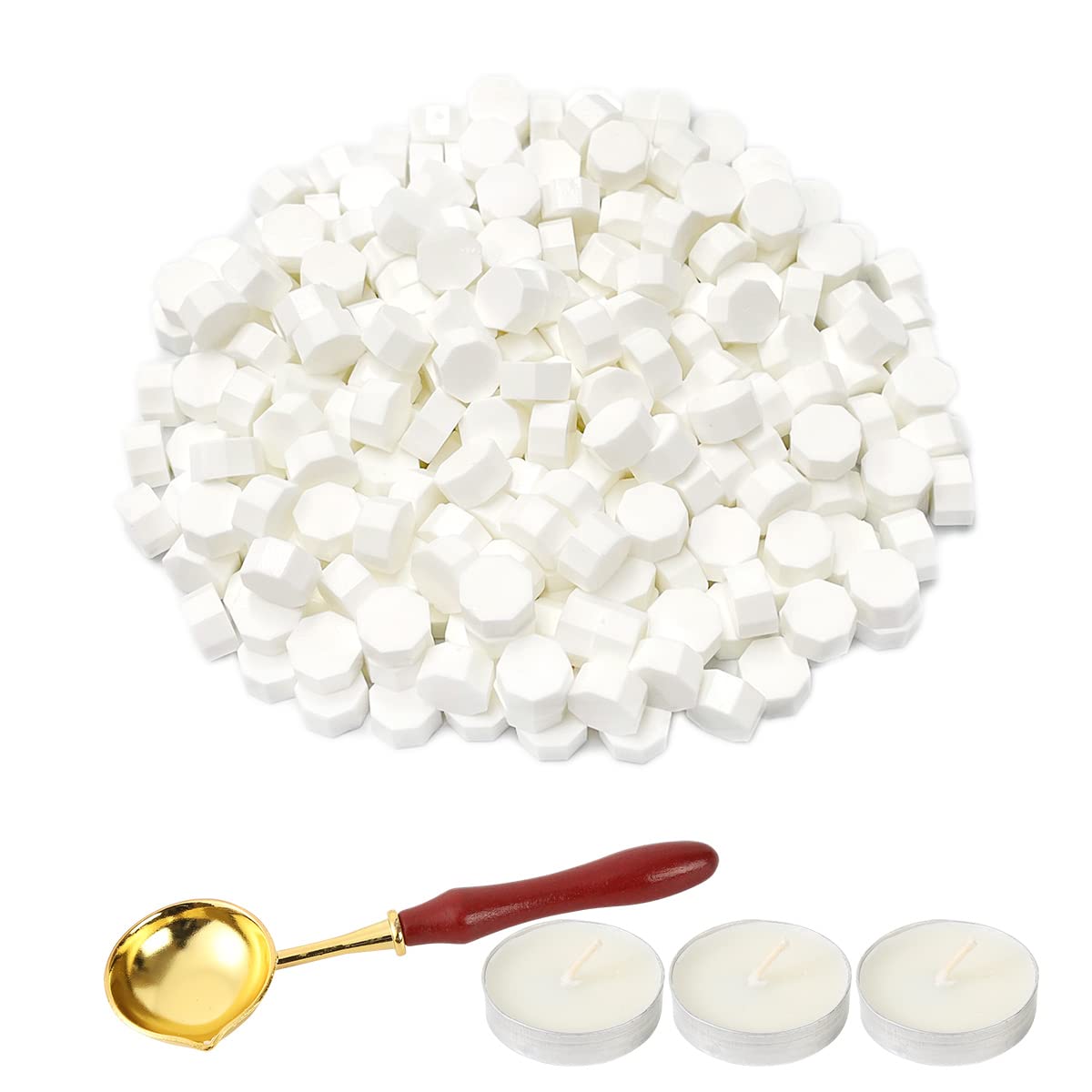 LICQIC Wax Stamp Kit, 300 Pcs Wax Seal Beads with 3 Tea Candles and 1 Melting Spoon, for Invitations, Cards, Envelopes, Wine Packages, Gift Wrapping — image 1
