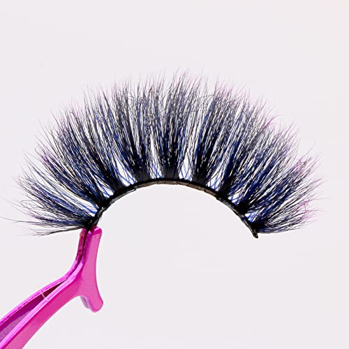 FOXSCOS 20MM COLORED EYELASHES,HALLOWEEN 3D MINK LASHES WITH COLOR,BEAUTIFUL NATURAL THICK COLORFUL FALSE EYELASHES 1 PAIR FOR CHRISTMAS NEW YEAR PARTY BALL COSPLAY（BLACK-PURPLE）