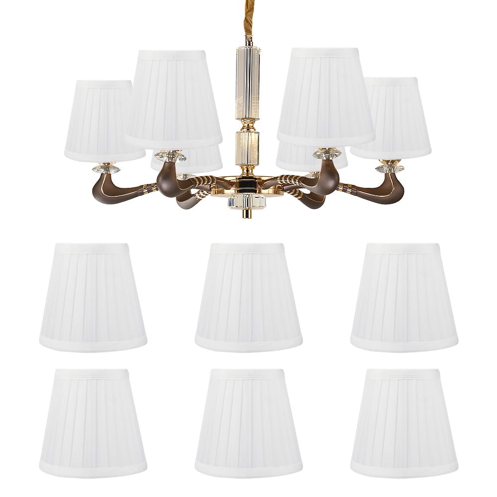 Set of 6 Fabric Lampshades, 5.5 Inch E14 White Tapered Light Shade Bedroom Pleat Pendant Lampshade Clip Lamp Shades Wall Lamp Shade Candle Chandelier Lampshades