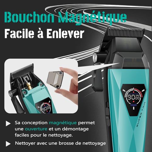 VGR 877S3 Professional Men's Hair Clipper Set, Titanium Coated Cordless Shaver, Trimmer Finish Set with 8000/9000 RPM Motor, Men's Hair Styling Kit with Charging Station, LED Display, Green