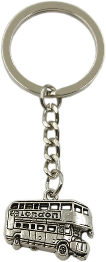 Hot Sales London Bus car 20x25mm Pendant Silver Keychain Key Ring Metal Key Chain Jewelry