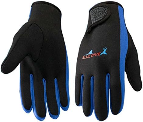 Wetsuits 1.5 mm Premium Neoprene Gloves Five Finger Scuba Diving Glove (Blue, Large)