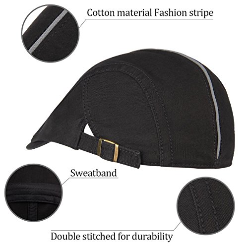 Bodvera Men's Cotton Flat Ivy Gatsby Newsboy Driving Hat Summer Beret Cabbie Cap, Black