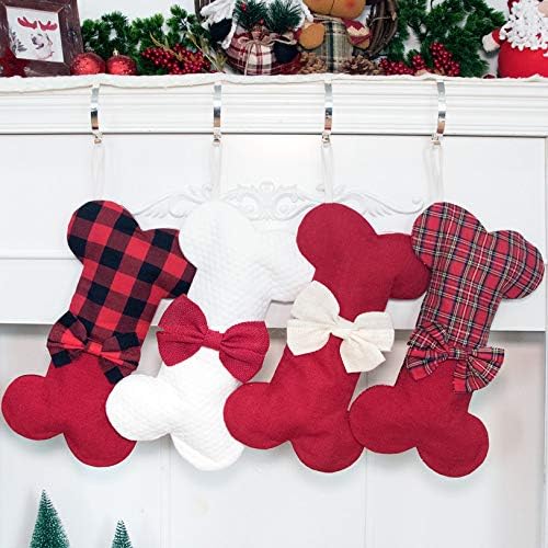 Stockings & Holders - Beyond Your Thoughts New Linen Dog Bone Cartoon Holidays Christmas Stockings Jute Natural Burlap-16 inches x 8 inches 3# Red