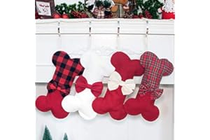 Beyond Your Thoughts New Linen Dog Bone Cartoon Holidays Christmas Stockings Jute Natural Burlap-16 inches x 8 inches 3# Red