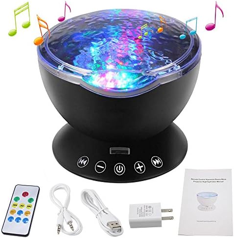 Remote Control Ocean Wave Projector Multicolor Night Light with Built-in Speaker and Auto Off Timer for Living Room/Bedroom/Baby Room